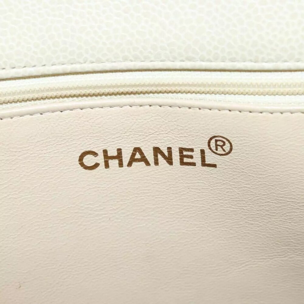 CHANEL COCO Mark Chain Tote Bag Caviar Skin Beige Gold CC Auth - Picture 7 of 16